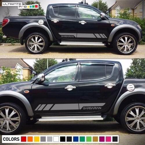 For 1Set/2Pcs Decal Sticker Vinyl Side Stripe Kit Mitsubishi L200 Barbarian Bed Cover Sill Car Styling