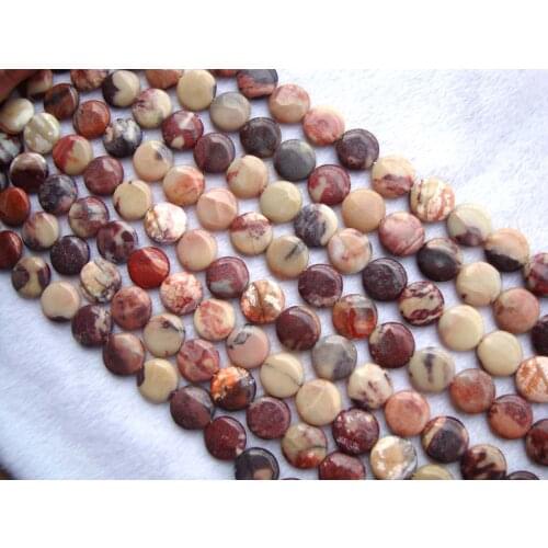 Natural Red Flower Jasper Flat Coin/Round Loose Beads For Jewelry Making DIY Bracelet Necklace Earrings