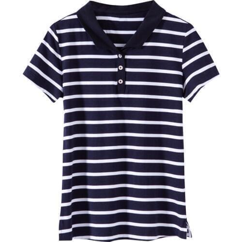 2020 summer new striped lapel short-sleeved polo shirt womens fashion wild casual comfortable large size top