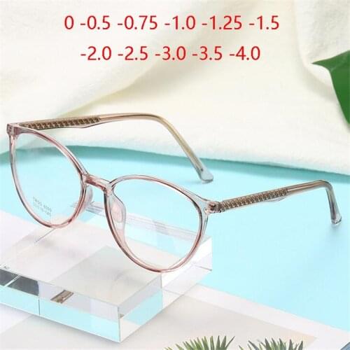 Retro Literary TR90 Cat Eye Prescription Eyeglasses Women Ultralight Oval Student Nearsighted Glasses Female 0 -0.5 -0.75 T0 -4