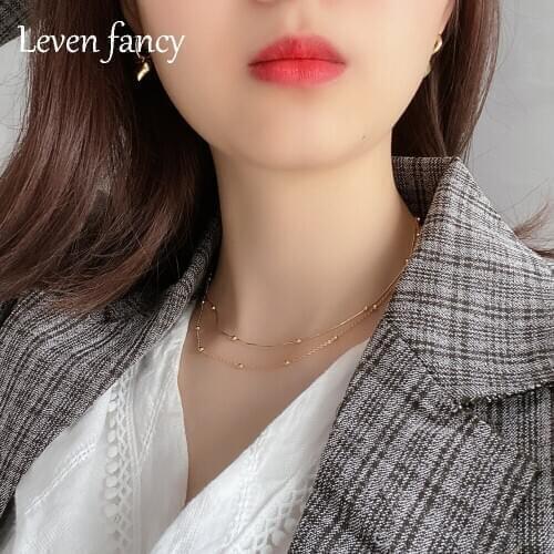 925 Sterling Silver Double Chain Necklace Simple Satellite Bead Snake Chain Choker Necklaces Girls Birthday Jewelry Gifts