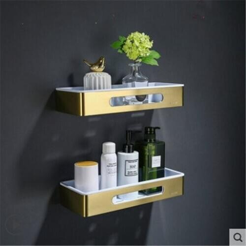 Bathroom Shelf Bath Shower Shelf 304 Stainless Steel Gold Corner shelf Wall Mounted Kitchen Storage Holder Brushed Golden