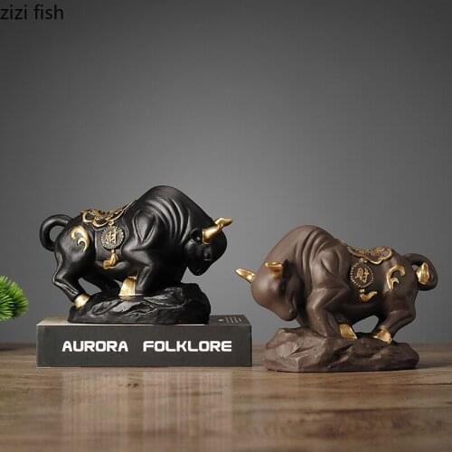 Resin Cow Ornaments Feng Shui Crafts Bull Statue Fortune Bull Home Living Room Study Decoration Accessorie Figurines Miniatures