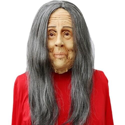 Scary Old Women Cosplay Mask Latex with Hair Fancy Dress Grandma Halloween Masks Adult One size
