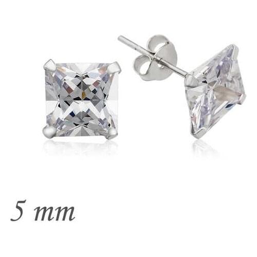 Tevuli 925 Sterling Silver Square Solitaire Zircon Earrings-5mm