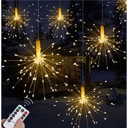 120/160/180 LED IP65 Waterproof Fairy Light DIY 8 Modes Copper Silver Wire Hang Firework String Lights Christmas Holiday Decor