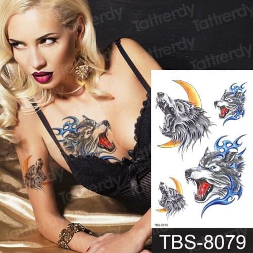 Waterproof temporary tattoo sticker fox wolf dragon animals water proof stickers women men body art tattoo water arm sleeve leg