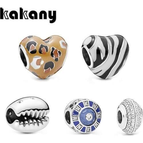 High-quality S925 Sterling Silver Exclusive Blue Mosaic Wild Stripes Heart-shaped Charm Beads Suitable For Bracelet Diy Jewelry