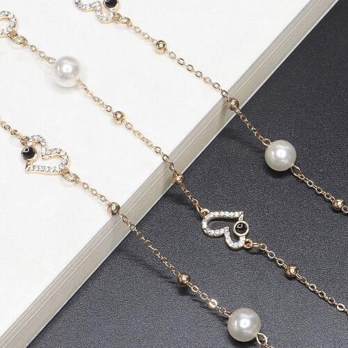 High Quality 70CM Luxurious Heart Shape Sunglasses Lanyard Strap Necklace Eyeglass Handmake Chain Cord For Dinner Party