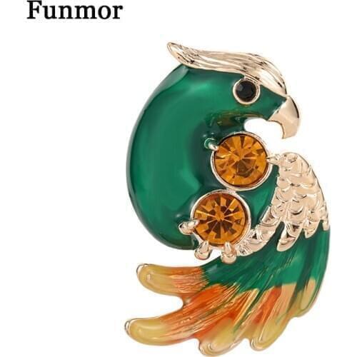 Funmor Casual Bird Pins Enamel Brooch Crystal Jewelry For Women Girls Routine Party Decoration Ornaments Lapel Accessories Gifts