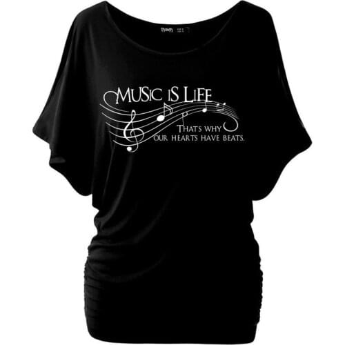 Women Music is life.. Thats why our hearts have beats T-Shirt Trendy Tees musical Girls Batwing Short Sleeve Tumblr Shirt