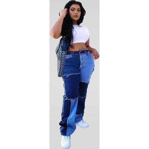 2020 Women Patchwork Jeans Straight Plus Size Sexy Cargo Jeans Boyfriends Baggy Fashion Denim Trousers Leg Jeans Slim Splicing