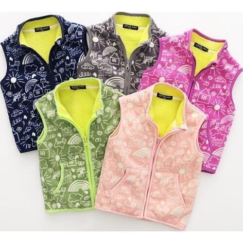 New Fashion Spring Autumn Children Baby Girls Fleece Vest Kids Boys' Woolen Printed Waistcoat Vetement Enfant Gilet Veste