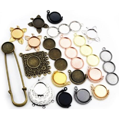 10pcs 12mm Inner Size Silver Plated Brass Material Three loop Style Cabochon Base Cameo Setting Charms Pendant Tray-A1-27