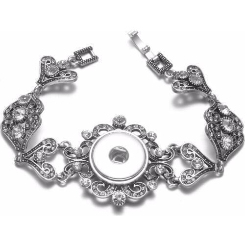 2017 New Love Hearts Rhinestone Charms Bracelet Snap Bracelet 18-20mm Fit 18mm Snap Button For DIY Snaps Jewelry SZ0472