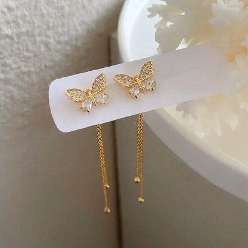 2020 new arrival crystal butterfly tassel pendant earrings fashion jewelry creative holiday gift statement earrings for women