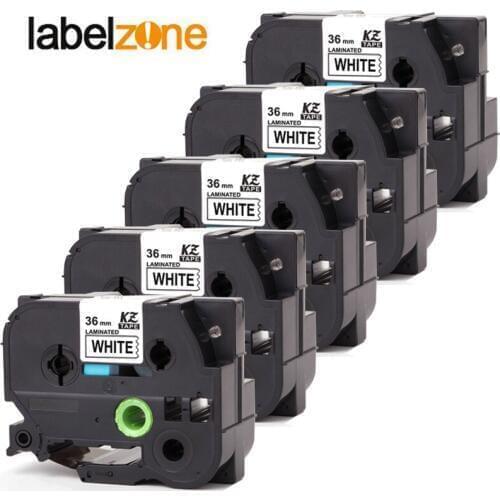 5Pack 36mm black on white tze261 compatible brother p touch printer tze tape laminated label tape tze-261 tze 261 tz-261 tze-261