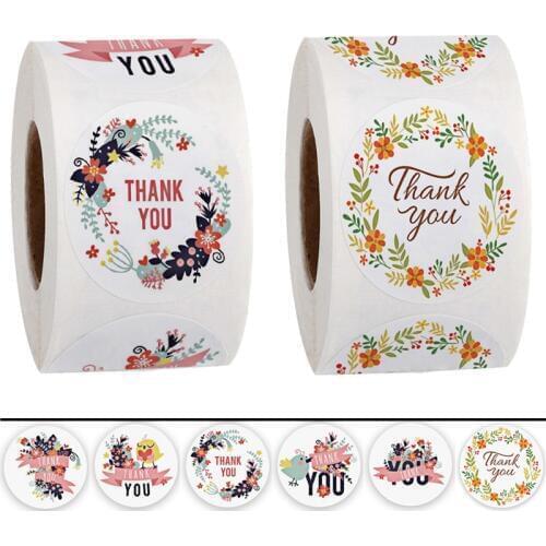 500Pcs Flower Floral Thank You Stickers Seal Labels 1inch Wedding Birthday Party Hand Home Made Stickers Envelope Seal Labels
