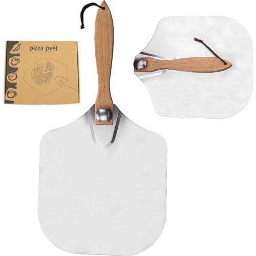 Aluminum Metal Pizza Peel With Folding Oak Wood Handle Baking Convenient Storage Easy To Use High Quality Peeler