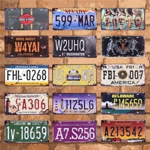 American Car Plates Number Bar Decoration USA License Plate Garage Plaque Metal Poster Tin Sign Vintage Home Decor 15x30CM C9