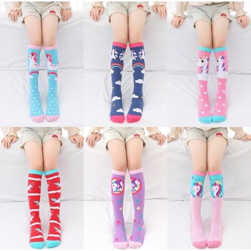 3-12Y Kids Girls Children Knee Highs Socks Mid-Calf Stocking Legging Soft Unicorn Stockings