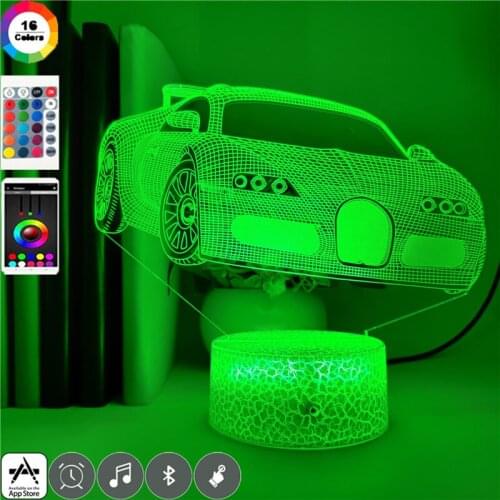 Baby Night Light Acrylic 3d Illusion Lamp Sports Car Nightlight Smart Phone 16 Color Remote Contal Table Lamp for Kids Child Gif