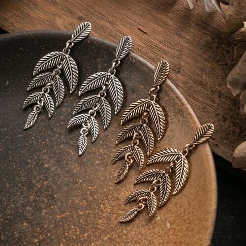 Elegant Ethnic Vintage Leaf Shape Pendant Dangle Hanging Earrings For Women Females Ear Ornaments Wedding Accessories Jewelry
