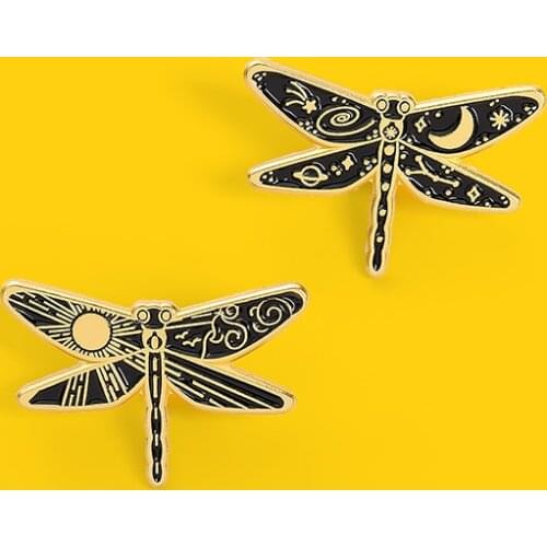 Custom Day And Night Enamel Pins Sun Moon Dragonfly Brooches Backpack Hat Lapel Badge Bag Punk Insect Jewelry Gifts For Friends