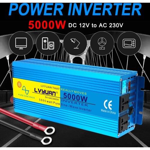 Pure Sine Wave Inverter DC 12v To AC 220v Power 2000W 3000W 5000W Volt Converter Transformer Car Inversor LED Display Solar