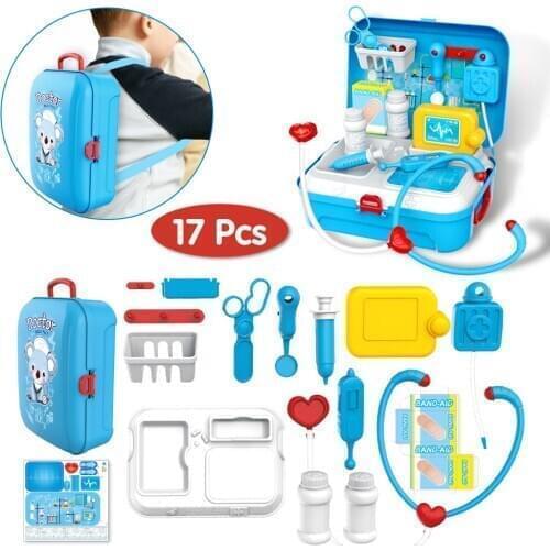 Classic Toys for Children 17PCS Children Pretend Play Doctor Toy Set Portable Backpack Medical Kit Medical Kit Role Play