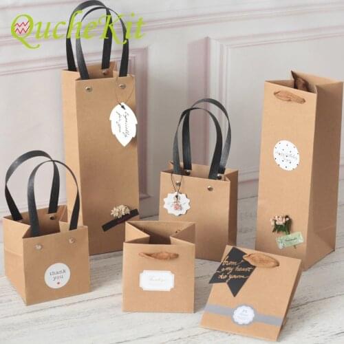 Square Kraft Paper Bags with Handle Multifunction Shopping Bags Gift Packing Box Valentines Day Boxes Party Decor