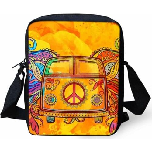 Small Shoulder Bags for Students School Bags Hippie Bus Prints Kids Mini Book Bag Teenage Girls Daily Casual Bag