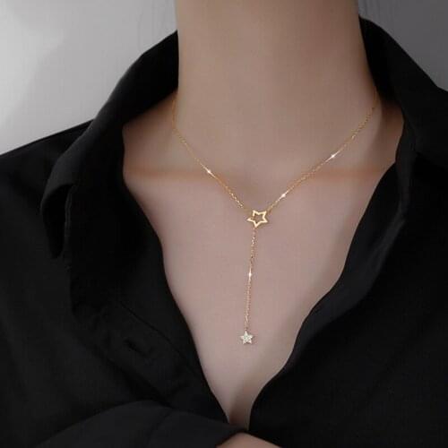 Cute Star And Moon Choker Drop Charm Shining Zircon Short Necklaces Minimalist For Woman Wedding Party Birthday Gift Jewelry