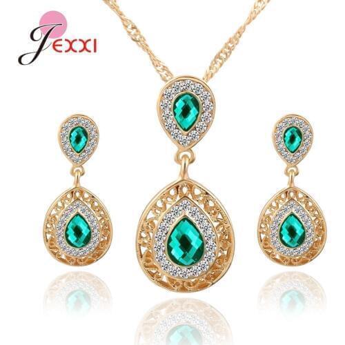 Fashion Luxury Bridal Jewellery Set 925 Sterling Silver Waterdrop Drop Ladies Earrings/Pendant Necklace Chain Wedding Gift