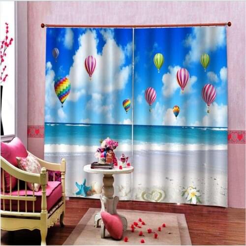 Seaside Scenery Hot air balloon at sea Curtain Large Window Photo Print For Childrens room Bedroom Blackout Drapes Indoor Sets