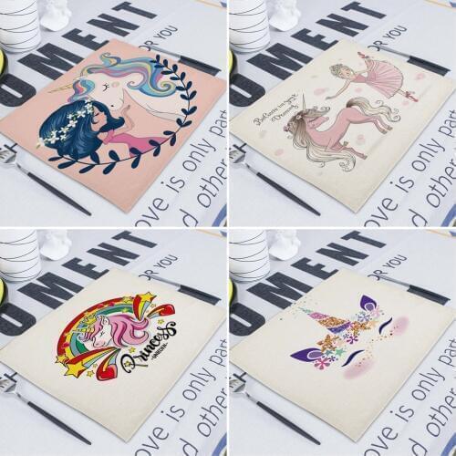 Cartoon Pink Table Mat Unicorn Individual Placemats Coasters Set 42*32Cm Pad On The Table Cup Pad Place Mats For Dining Table