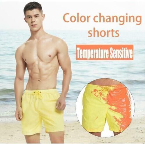 Color-changing Beach Shorts Men Quick Dry Swimwear Beach Pants Warm Color Discoloration Swimsuits Swimming Surfing Board Shorts