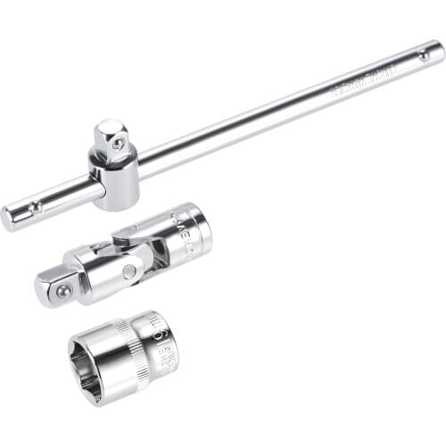 Uxcell Socket Accessory Set of 3 Pcs, 19mm 6-Point Shallow Socket 7.5" Sliding Wrench Breaker Bar Universal Socket Joint