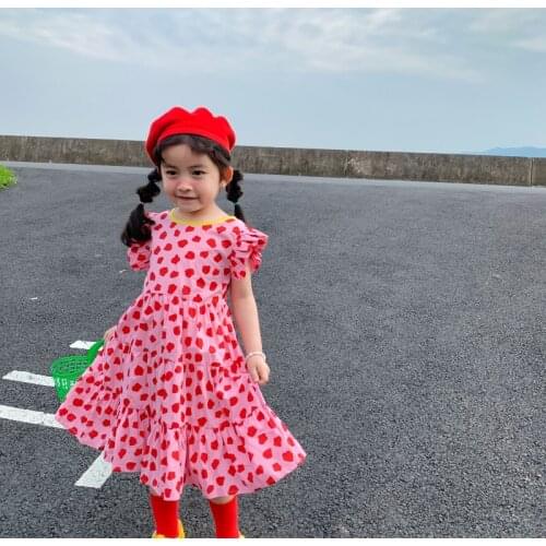 Summer New Arrival korean style cotton girls short sleeve princess dress with back bowknot for cute sweet baby girls
