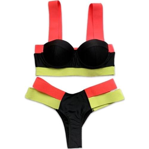 New Swimsuit For Women Color Patchwork Low Waist Tight-fitting Female Beach Holiday Sexy Two Pieces Bathing Swimwear