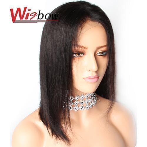 Wigbow OneCut Hair Brazilian Straight Short Bob Wigs Can Be Dyed Lace Front Human Hair Wigs Pre-Plucked Bleached Knots