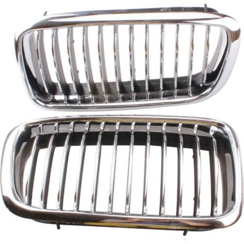 2 pcs Silver Left & Right Grille Grill Chrome Frame Fin Bar Grid For BMW 7-Series E38 728 730 735 740 1999-2001 ABS Plastic