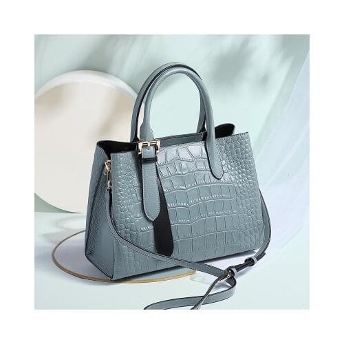 Genuine Leather Womens Shoulder Bags Large Capacity Ladies Alligator Satchels New Trendy Messenger Bag Cowhide Handbags Blue