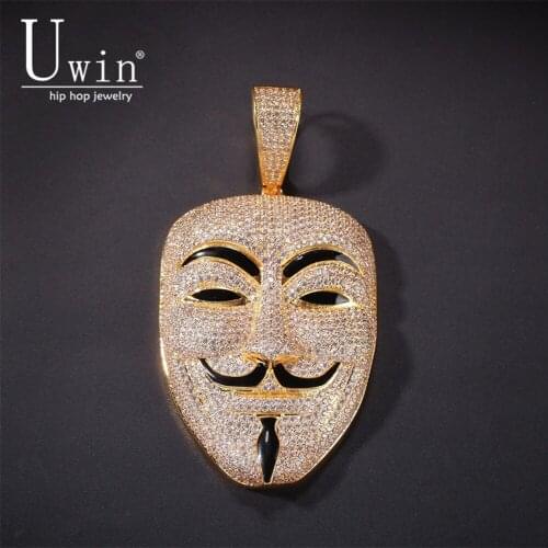 UWIN Mask of V for Vendetta Pendant HipHop Bling Copper Material Necklace Chain Fashion Hiphop Jewelry