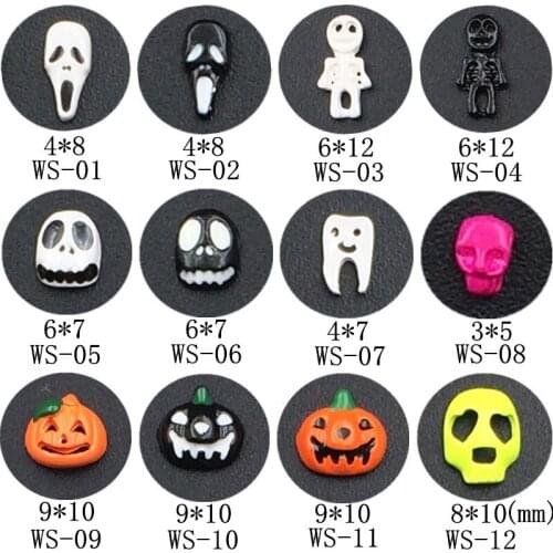 20pcs/Pack Japan Nail Art Halloween Painting Oil Skull Ghost Pumpkin Metal Jewelry Accessories Collection for Women Polish DIY
