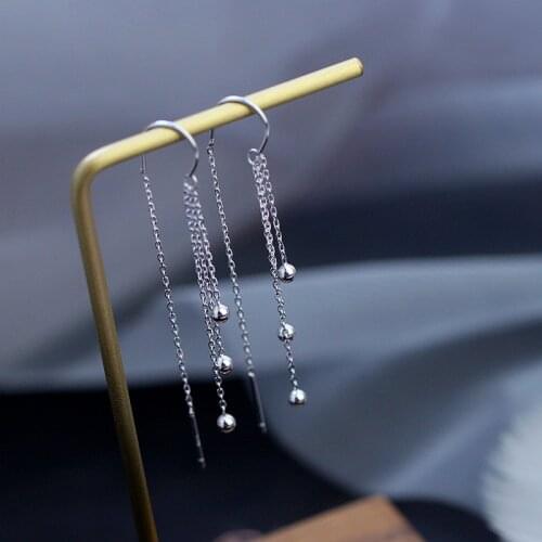 925 Sterling Silver Tassel Long Round Bead Charm Drop Earrings For Women Jewelry Accessories Pendientes eh1428