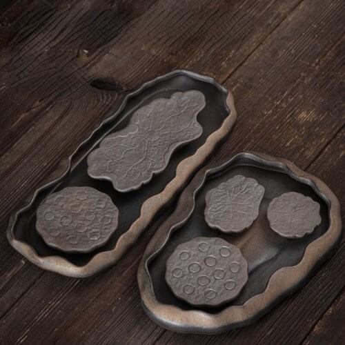 Gilt lotus pond tea tray Japanese coarse pottery pot water storage small dry bubble table Ceramic Teapot tray