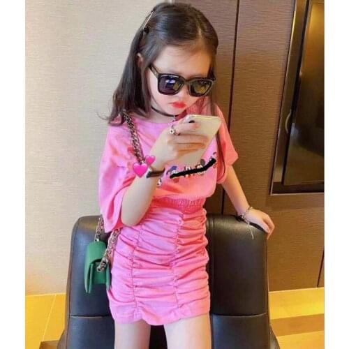 2021 Korea style girls 2 pcs set t-shirt+skirt cotton fashion summer girls suit 4-9t B355