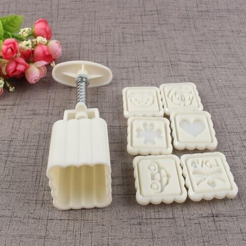 1SET Reusable Stamps Square Flower Moon Cake Mold Pastry Mooncake Mould Hand Kitchen DIY Cake Decorating Tools xb 126