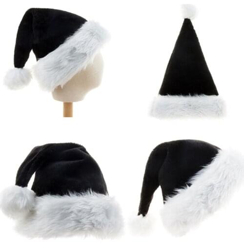 1Pack Santa Hat Black Plush Santa Hat Unisex Comfort Christmas Hats Classic Plush for Christmas New Year Festive Holiday